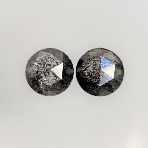 0.59 Ct Round Rose cut Natural Loose Diamond Salt and Pepper pair, 4.07 mm x 2.02 mm Fancy grey Natural Rustic Diamond for Jewelry SJ06/104