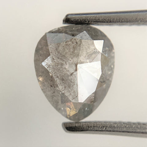 1.29 Ct 8.37 mm x 6.99 mm x 2.48 mm Pear Shape Fancy Grey Salt & Pepper Rose Cut Loose Diamond, Natural Faceted Diamond, SJ93/44