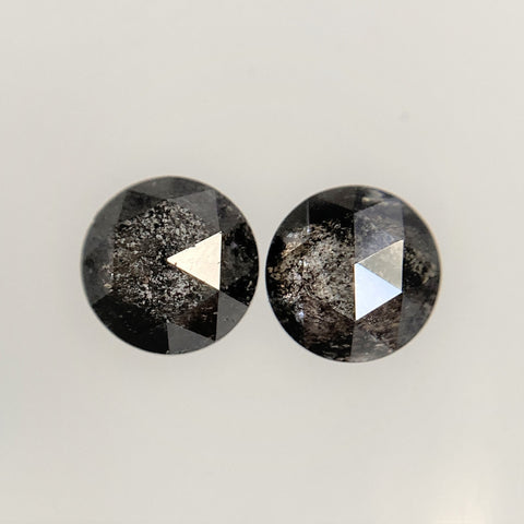 0.56 Ct Round Rose cut Natural Loose Diamond Salt and Pepper pair, 4.04 mm x 1.91 mm Fancy grey Natural Rustic Diamond for Jewelry SJ06/104