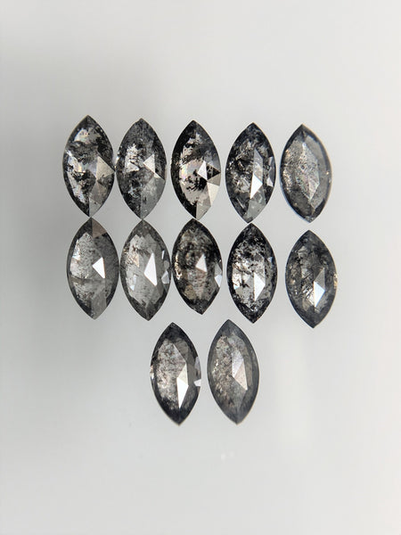 1.09 Ct Salt and Pepper Marquise Shape Diamonds 12 pcs, 2.00 x 4.00 mm Marquise Shape Natural Loose Diamonds , full-Cut Diamond Lot SJ68/97