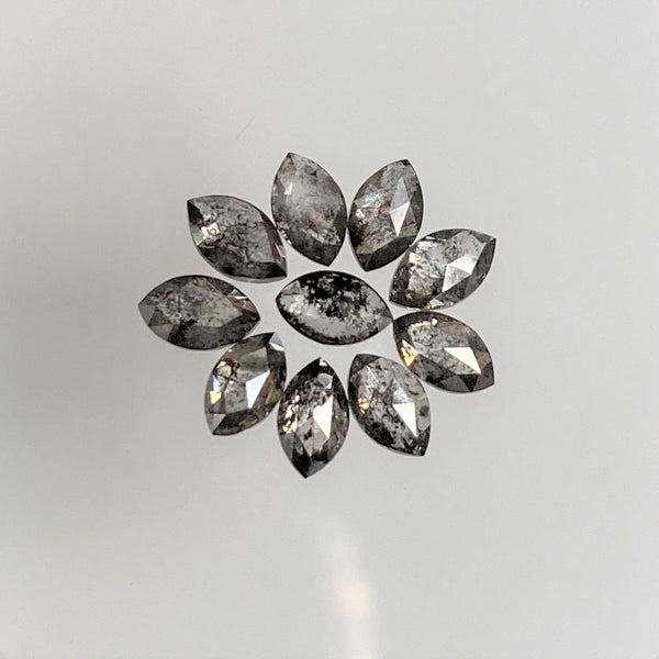 1.07 Ct Salt and Pepper Marquise Shape Diamonds 10 pcs, 4.00 x 2.50 mm Marquise Shape Natural Loose Diamonds, full-Cut Diamond Lot SJ68/101