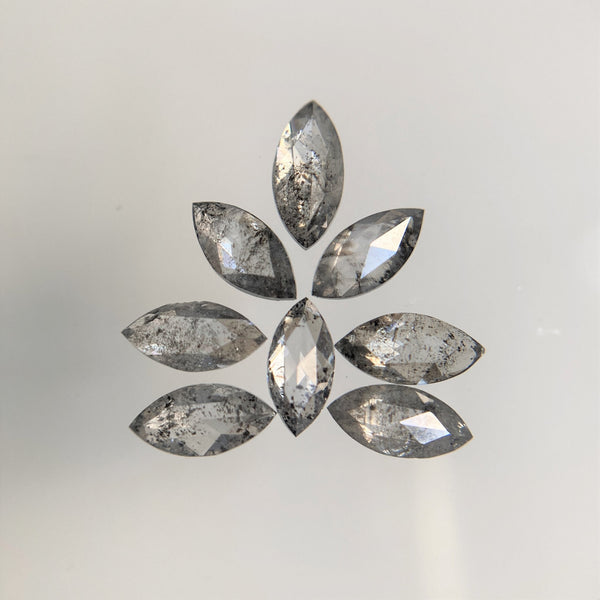 1.07 Ct Salt and Pepper Marquise Shape Diamonds 8 pcs, 5.00 x 2.50 mm Marquise Shape Natural Loose Diamonds, full-Cut Diamond Lot SJ68/105