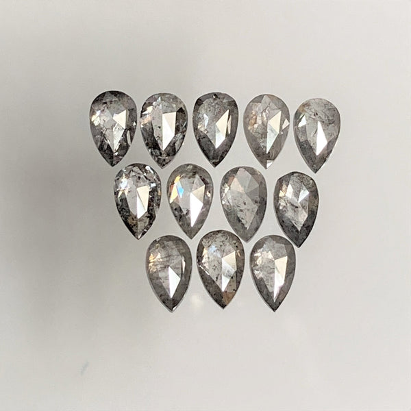 1.32 Ct Pear Shape Natural Loose Diamond 12 Pcs, 3.90 To 4.00 mm, Salt and Pepper Pear Shape Natural Loose Diamond SJ68/110