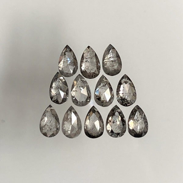 1.32 Ct Pear Shape Natural Loose Diamond 12 Pcs, 3.90 To 4.00 mm, Salt and Pepper Pear Shape Natural Loose Diamond SJ68/110