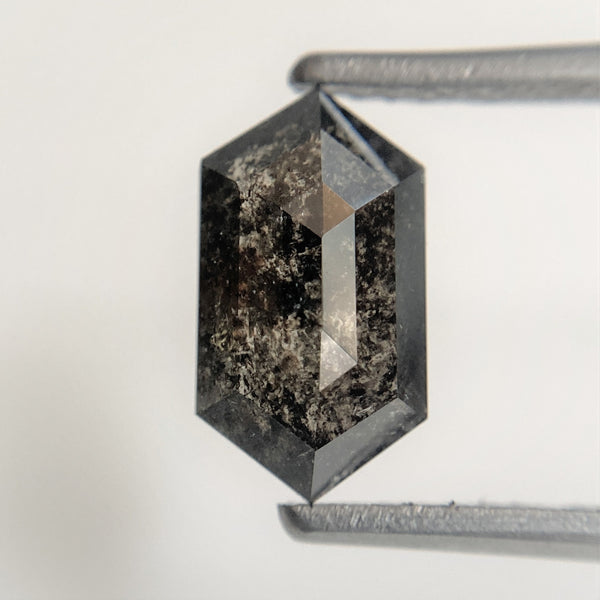 1.46 Ct Salt and Pepper Hexagon Shape Rustic Natural Loose Diamond, 9.80 mm x 5.40 mm x 3.04 mm Gray Color Natural Hexagon Diamond SJ95/36