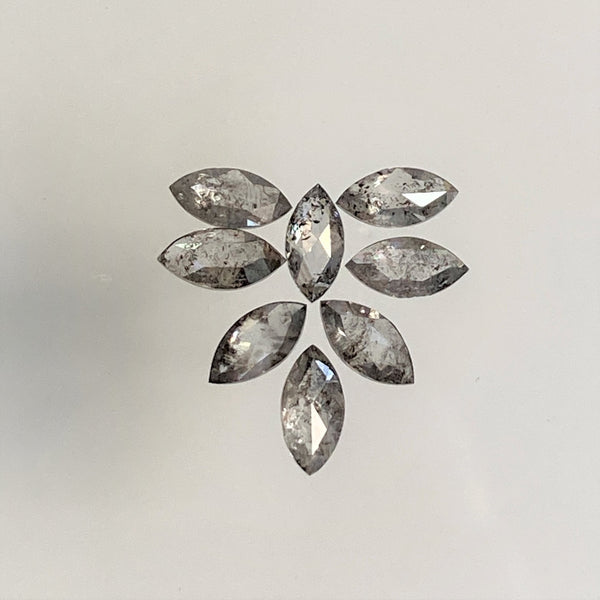 1.07 Ct Salt and Pepper Marquise Shape Diamonds 8 pcs, 5.00 x 2.50 mm Marquise Shape Natural Loose Diamonds, full-Cut Diamond Lot SJ68/105