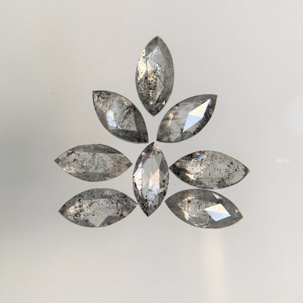 1.07 Ct Salt and Pepper Marquise Shape Diamonds 8 pcs, 5.00 x 2.50 mm Marquise Shape Natural Loose Diamonds, full-Cut Diamond Lot SJ68/105