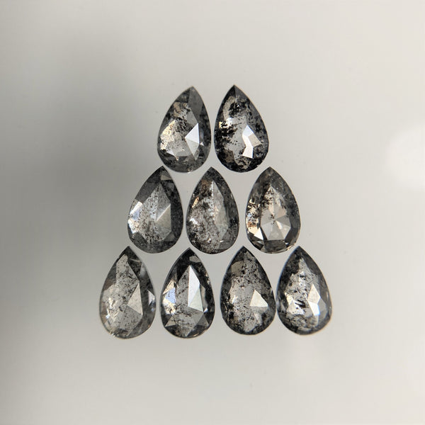 0.94 Ct Pear Shape Natural Loose Diamond 9 Pcs, 3.80 To 3.90 mm, Salt and Pepper Pear Shape Natural Loose Diamond SJ68/108