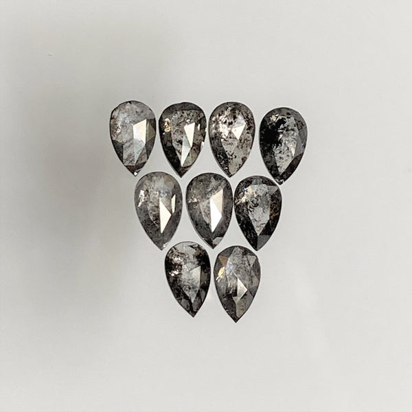 1.04 Ct Pear Shape Natural Loose Diamond 9 Pcs, 3.90 To 4.00 mm, Salt and Pepper Pear Shape Natural Loose Diamond SJ68/109