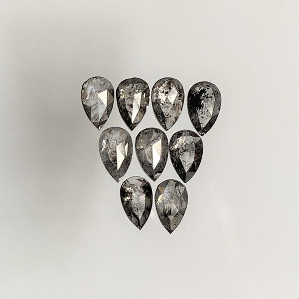 1.04 Ct Pear Shape Natural Loose Diamond 9 Pcs, 3.90 To 4.00 mm, Salt and Pepper Pear Shape Natural Loose Diamond SJ68/109