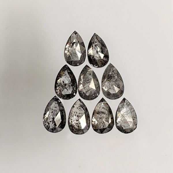 1.04 Ct Pear Shape Natural Loose Diamond 9 Pcs, 3.90 To 4.00 mm, Salt and Pepper Pear Shape Natural Loose Diamond SJ68/109