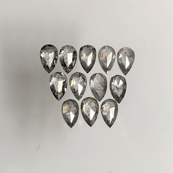 1.32 Ct Pear Shape Natural Loose Diamond 12 Pcs, 3.90 To 4.00 mm, Salt and Pepper Pear Shape Natural Loose Diamond SJ68/110