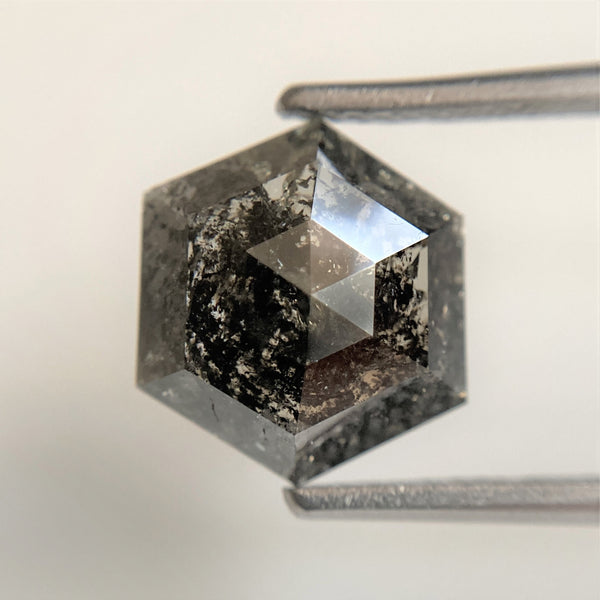 2.72 Ct Hexagon shape salt and pepper natural loose diamond 10.82 mm x 9.09 mm x 3.55 mm Step cut natural diamond for Halo Setting SJ96-05