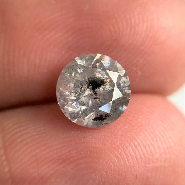 1.70 Ct Natural Salt and Pepper Brilliant Cut Diamond 7.44 mm x 4.76 mm Grey Black Color Loose Diamonds, Natural Loose Diamond SJ97-01