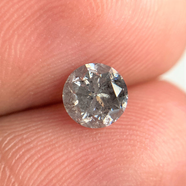 0.72 Ct Round Brilliant Cut Natural Salt and Pepper Diamond, 5.38 mm x 3.57 mm Gray and black Loose Diamonds, Natural Loose Diamond SJ98-25