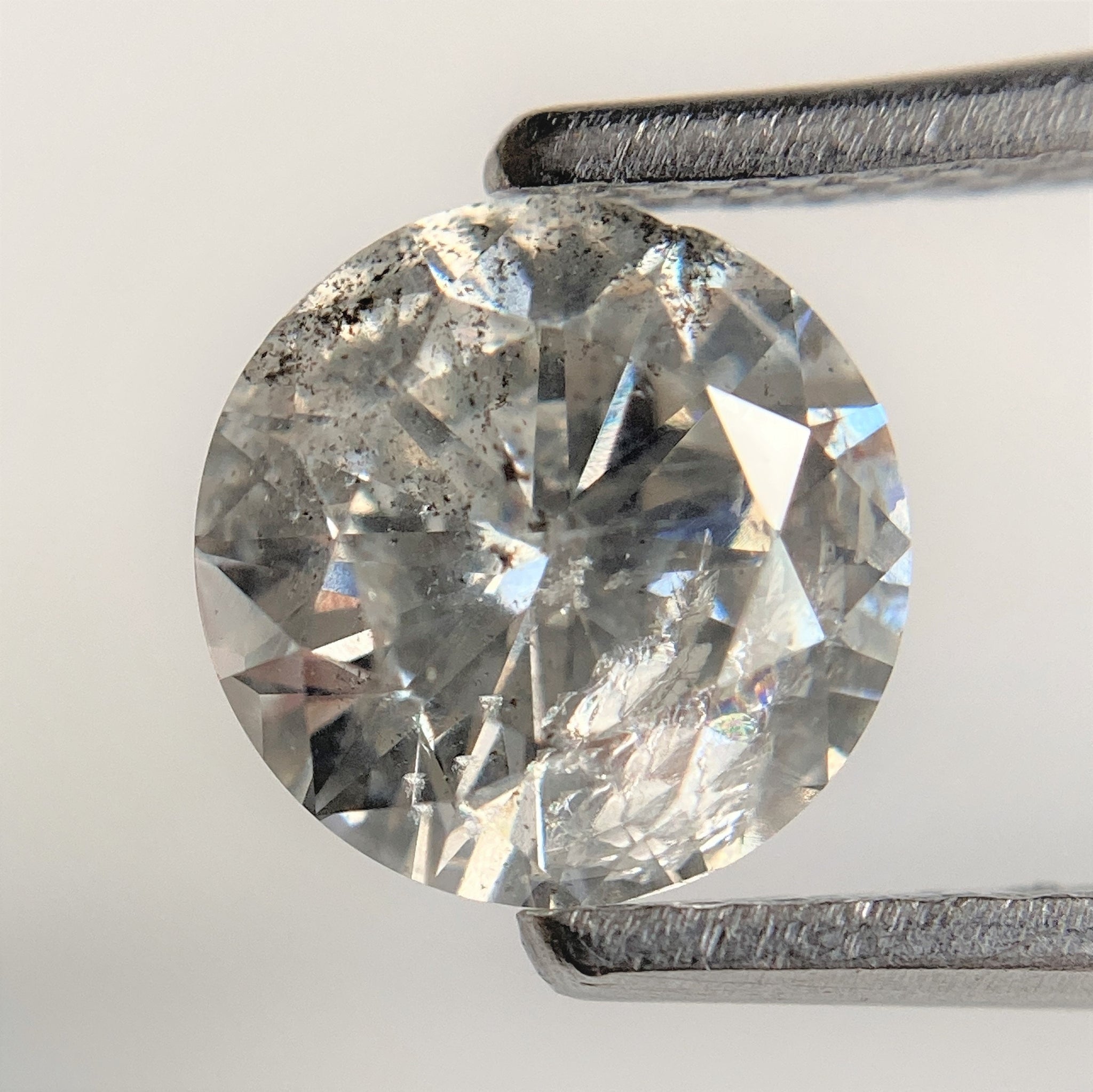 1.38 Ct Round Cut Natural Loose Diamond, 6.85 mm x 4.38 mm Round Shape Brilliant Cut Salt And Pepper i3 Clarity, Loose Diamond SJ99-05