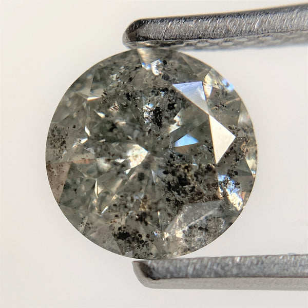 1.39 Ct Round Cut Natural Loose Diamond, 6.84 mm x 4.43 mm Round Shape Brilliant Cut Salt And Pepper i3 Clarity, Loose Diamond SJ99-04