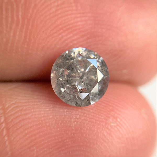 1.37 Ct Round Cut Natural Loose Diamond, 6.84 mm x 4.40 mm Round Shape Brilliant Cut Salt And Pepper i3 Clarity, Loose Diamond SJ99-06