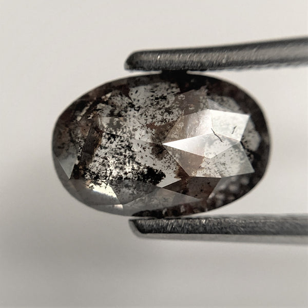 1.82 Ct Oval shape rose cut salt and pepper natural loose diamond, 9.34 mm x 6.19 mm x 3.23 mm grey color diamond, conflict free SJ101/13