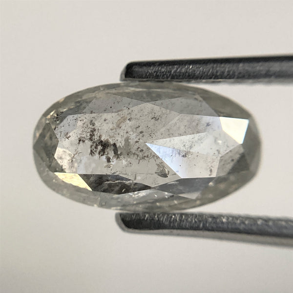 1.41 Ct Oval shape white gray salt and pepper natural loose diamond, 9.79 mm x 5.54 mm x 2.65 mm Full-Rose Cut Natural Diamond, SJ101-53