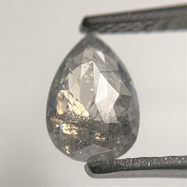 1.09 Ct Salt and Pepper Pear Diamond: Light Blue Rose Cut Gemstone