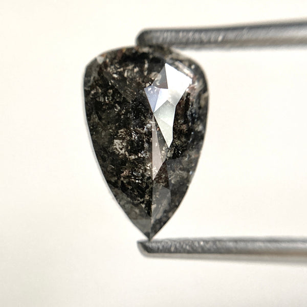 1.60 Ct Pear Shape Rose Cut Salt and Pepper Natural Diamond, 9.87 mm x 6.38 mm x 2.76 mm Pear cut loose diamond SJ47/51