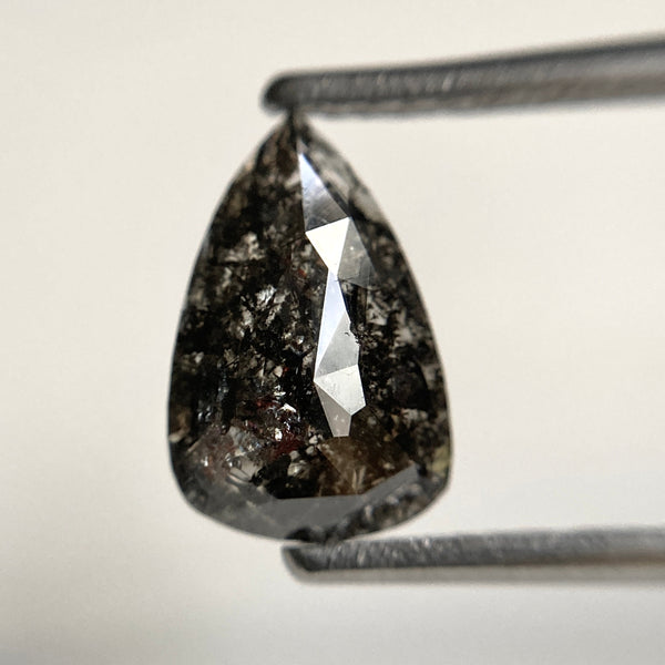 1.60 Ct Pear Shape Rose Cut Salt and Pepper Natural Diamond, 9.87 mm x 6.38 mm x 2.76 mm Pear cut loose diamond SJ47/51