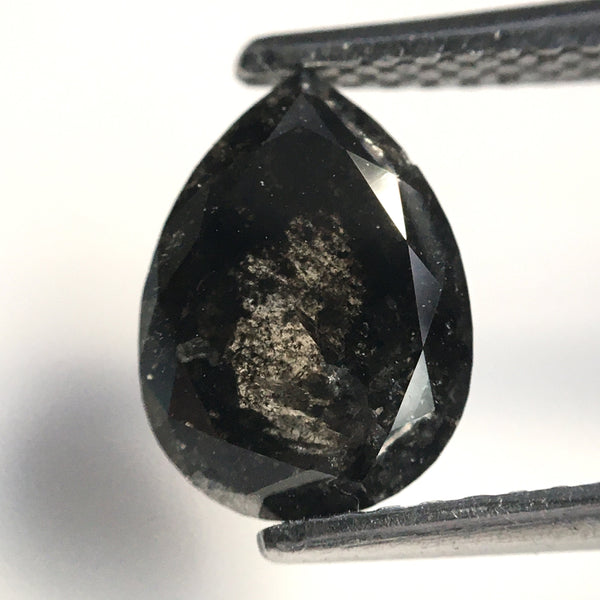 1.68 Ct Pear Cut Salt and Pepper Natural Loose Diamond, 8.84 mm x 6.50 mm x 3.47 mm Fancy Gray Rose Cut Pear Cut Natural Diamond SJ77-55