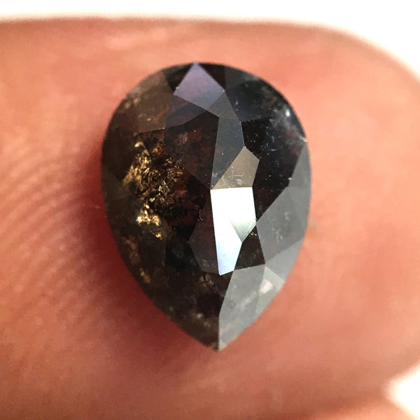 1.68 Ct Pear Cut Salt and Pepper Natural Loose Diamond, 8.84 mm x 6.50 mm x 3.47 mm Fancy Gray Rose Cut Pear Cut Natural Diamond SJ77-55