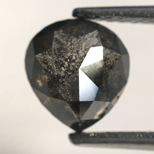 1.51 Ct Pear Cut Salt and Pepper Natural Loose Diamond, 7.69 mm x 7.11 mm x 3.45 mm Fancy Gray Rose Cut Pear Cut Natural Diamond SJ77-57