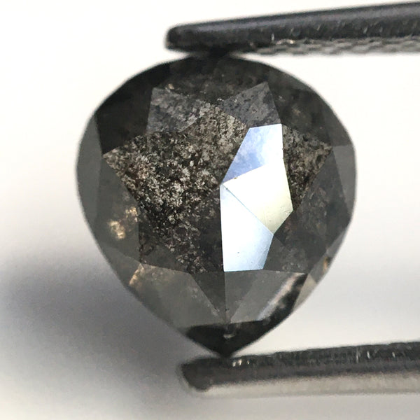 1.51 Ct Pear Cut Salt and Pepper Natural Loose Diamond, 7.69 mm x 7.11 mm x 3.45 mm Fancy Gray Rose Cut Pear Cut Natural Diamond SJ77-57