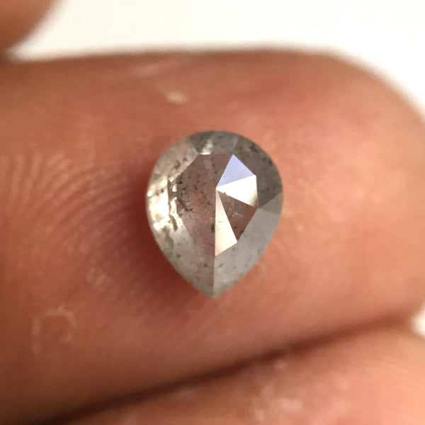 0.74 Ct Pear Cut Salt and Pepper Natural Loose Diamond, 6.26 mm x 5.08 mm x 3.05 mm Fancy Gray Rose Cut Pear Cut Natural Diamond SJ77-60