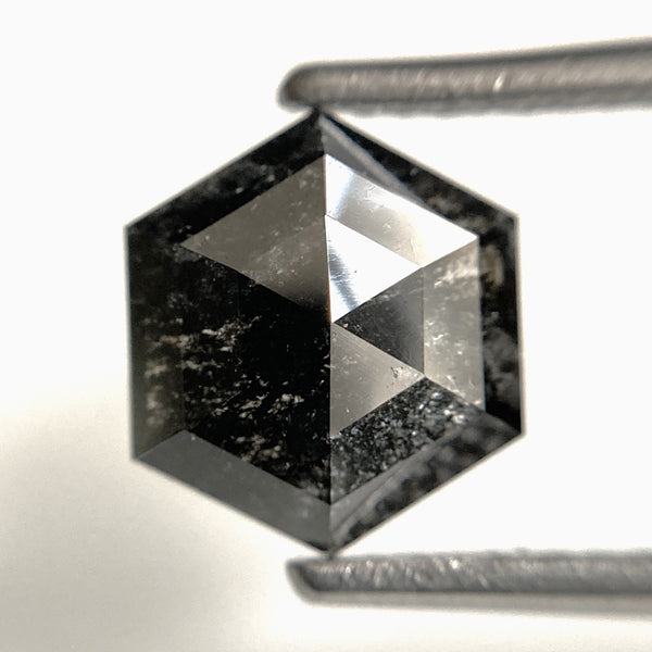 1.64 Ct Natural loose diamond Hexagon Shape Salt and Pepper, 8.79 mm x 7.51 mm x 2.65 mm Hexagonal shape natural diamond, SJ102-08