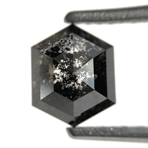 1.64 Ct Hexagon Shape Salt and Pepper Natural loose diamond, 7.26 mm x 5.88 mm x 4.18 mm Hexagonal shape natural diamond, SJ102-23
