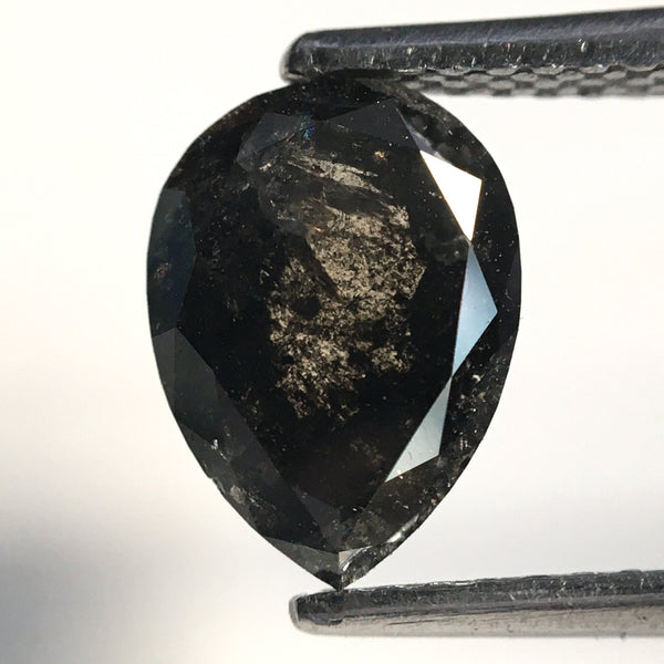 1.68 Ct Pear Cut Salt and Pepper Natural Loose Diamond, 8.84 mm x 6.50 mm x 3.47 mm Fancy Gray Rose Cut Pear Cut Natural Diamond SJ77-55