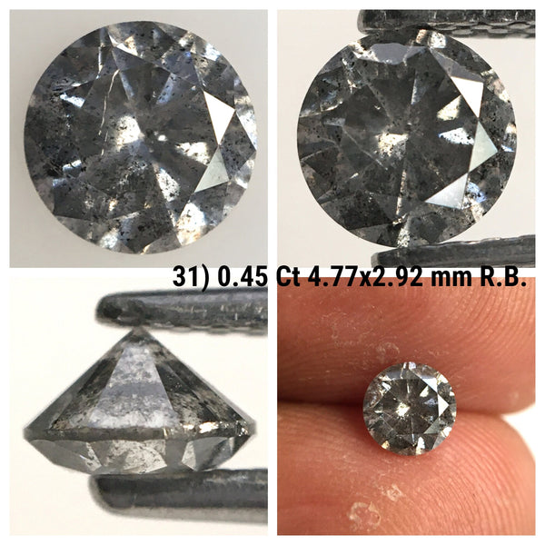 0.45 Ct, Natural Salt and Pepper Diamonds, 4.77 mm x 2.92 mm Round Brilliant Cut Natural Loose Diamond, SJ78-31