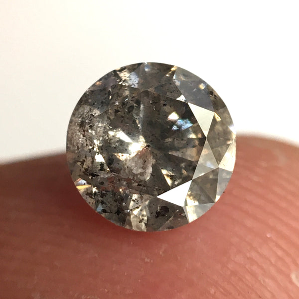 0.60 Ct, Natural Salt and Pepper Diamonds, 5.26 mm x 3.22 mm Round Brilliant Cut Natural Loose Diamond, SJ78-19