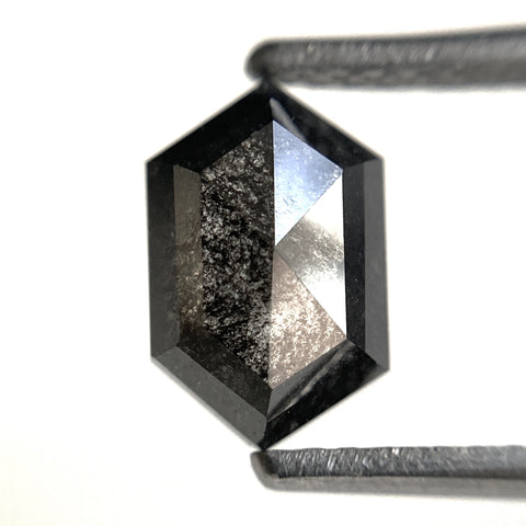 1.37 Ct Hexagon shape natural loose diamond 8.66 x 5.50 x 3.06 mm, Flat back salt and pepper natural diamond SJ104-04