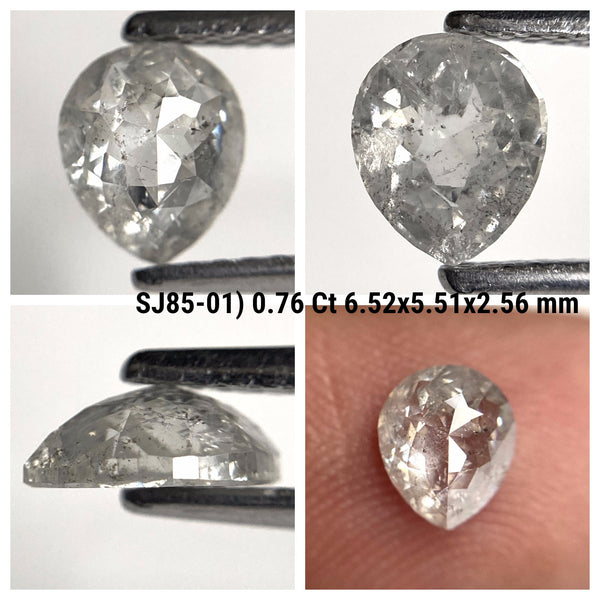 0.76 Ct Pear Shape natural loose diamond, 6.52 x 5.51 x 2.56 mm, salt and pepper diamond, Pear shape natural diamond SJ85-01