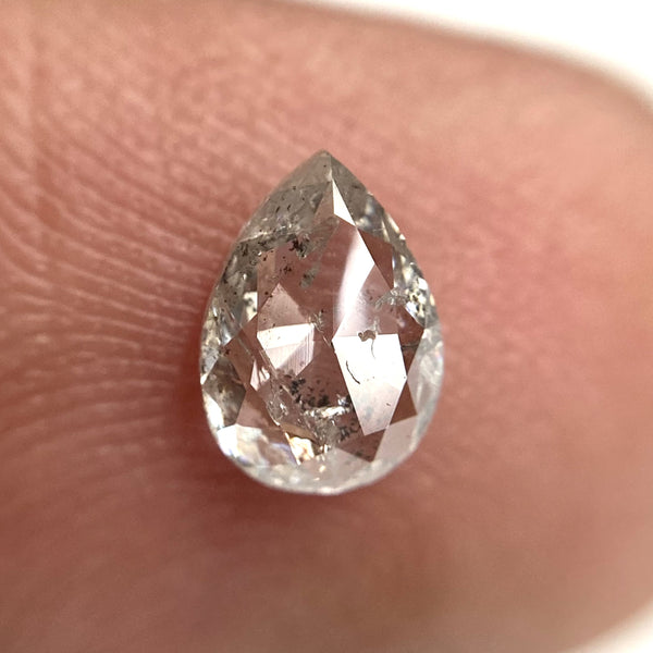 0.59 Ct Pear Salt and Pepper Diamond: Rose Cut Natural Gemstone