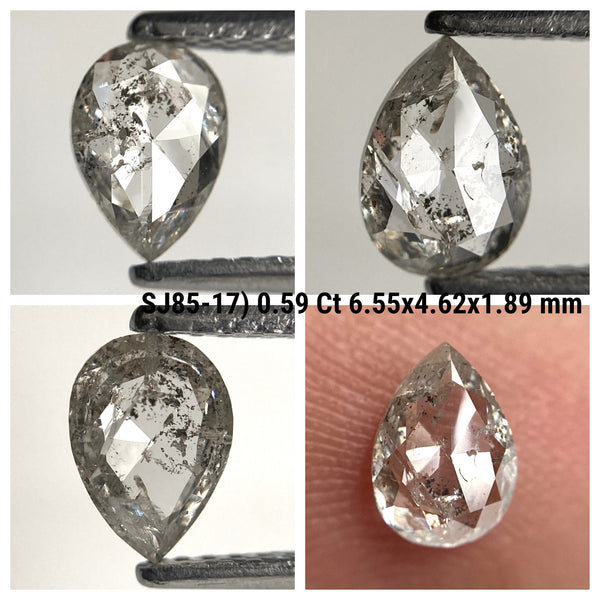 0.59 Ct Pear Salt and Pepper Diamond: Rose Cut Natural Gemstone