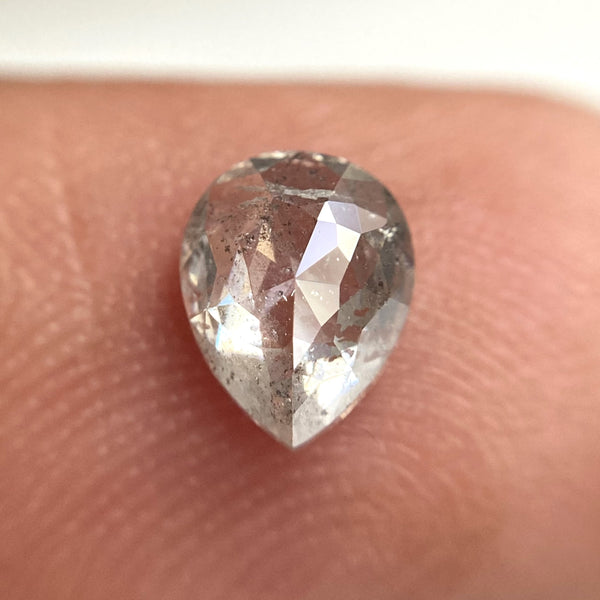 0.65 Ct Pear Shape Salt and Pepper Diamond: Rose Cut Gemstone