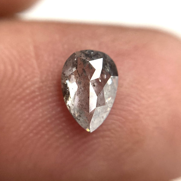 0.73 Ct Pear Shape Salt and Pepper Diamond: Rose Cut Natural Diamond