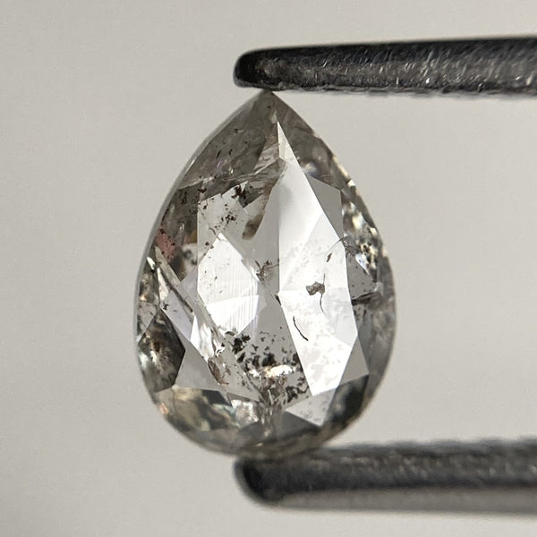 0.59 Ct Pear Salt and Pepper Diamond: Rose Cut Natural Gemstone