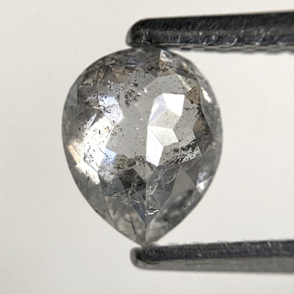 0.72 Ct Pear Rose Cut Salt and Pepper Diamond: Natural Gray Stone