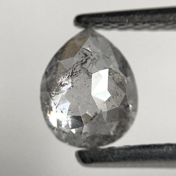 0.72 Ct Pear Rose Cut Salt and Pepper Diamond: Natural Gray Stone