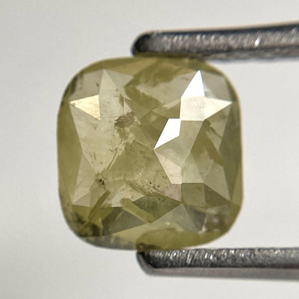 1.14 Ct Greenish Yellow Cushion Cut Loose Diamond: Rose Cut Gemstone