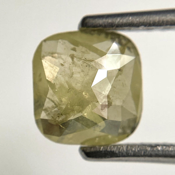 1.14 Ct Greenish Yellow Cushion Cut Loose Diamond: Rose Cut Gemstone