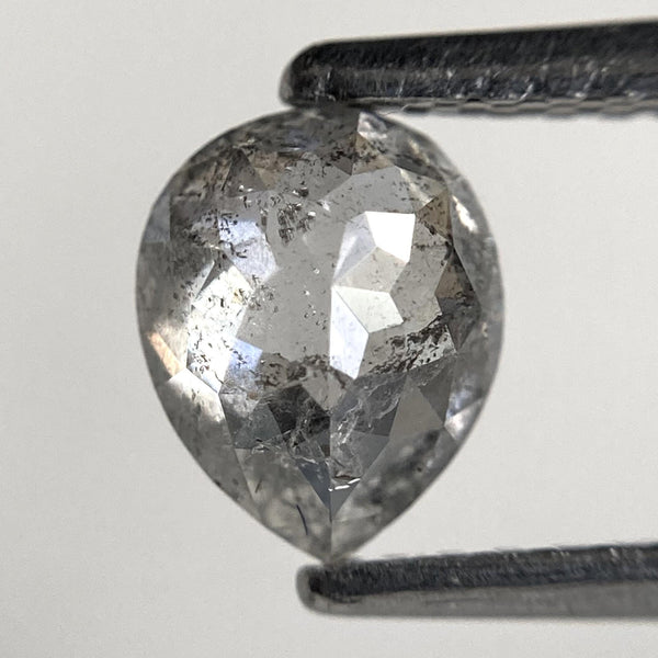 0.72 Ct Pear Rose Cut Salt and Pepper Diamond: Natural Gray Stone