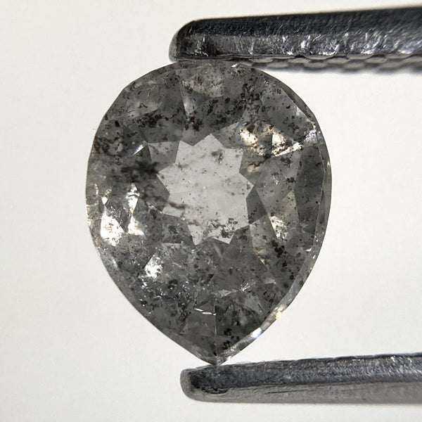 0.72 Ct Pear Rose Cut Salt and Pepper Diamond: Natural Gray Stone